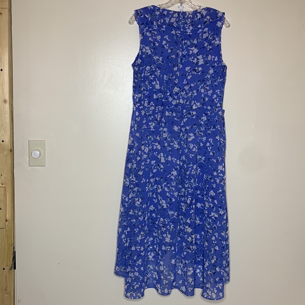 INC Midi Dress Blue Floral Faux Wrap Ruffle Detail V-Neck Sleeveless Romantic - Picture 9 of 10